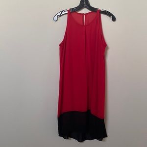 Red and black sleeveless mini dress
